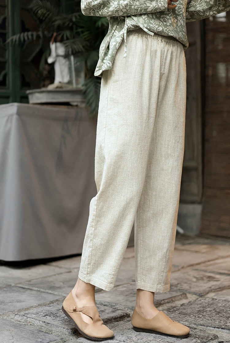 Tao One Tech™ • Business Flow Carrot Pants • High-Waisted • Cropped Pants • Bamboo Texture • Tech Pockets • Ramie Cotton • Sizes M-XXL