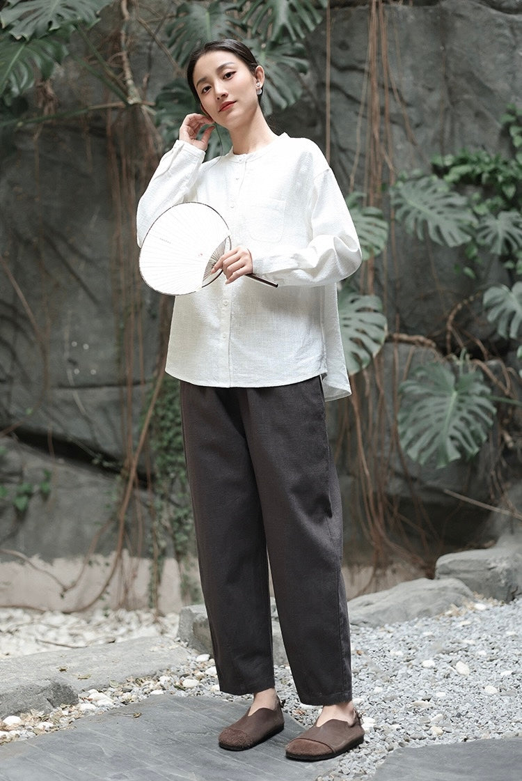 Tao One Tech™ • Business Flow Carrot Pants • High-Waisted • Cropped Pants • Bamboo Texture • Tech Pockets • Ramie Cotton • Sizes M-XXL