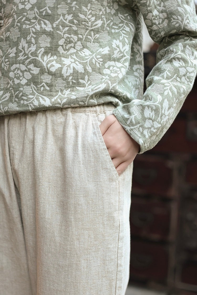 Tao One Tech™ • Business Flow Carrot Pants • High-Waisted • Cropped Pants • Bamboo Texture • Tech Pockets • Ramie Cotton • Sizes M-XXL
