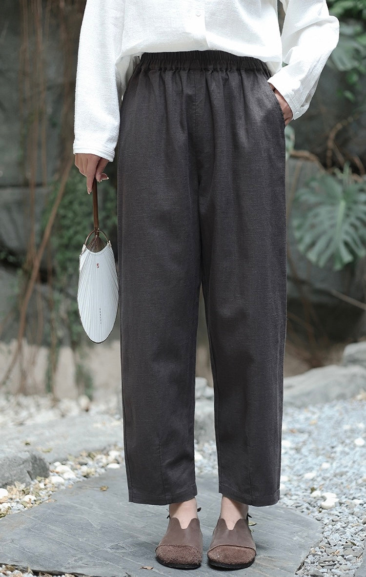 Tao One Tech™ • Business Flow Carrot Pants • High-Waisted • Cropped Pants • Bamboo Texture • Tech Pockets • Ramie Cotton • Sizes M-XXL