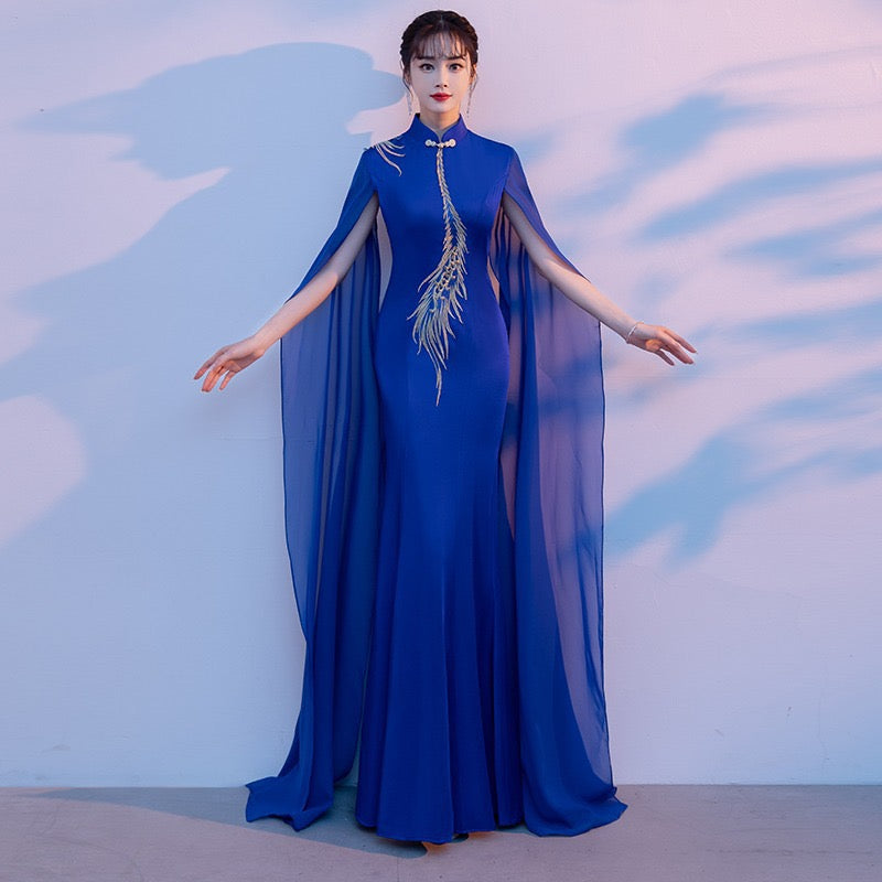 Tao Water Phoenix Dress • Chiffon Water Sleeves • Tailored Satin Fishtail Silhouette