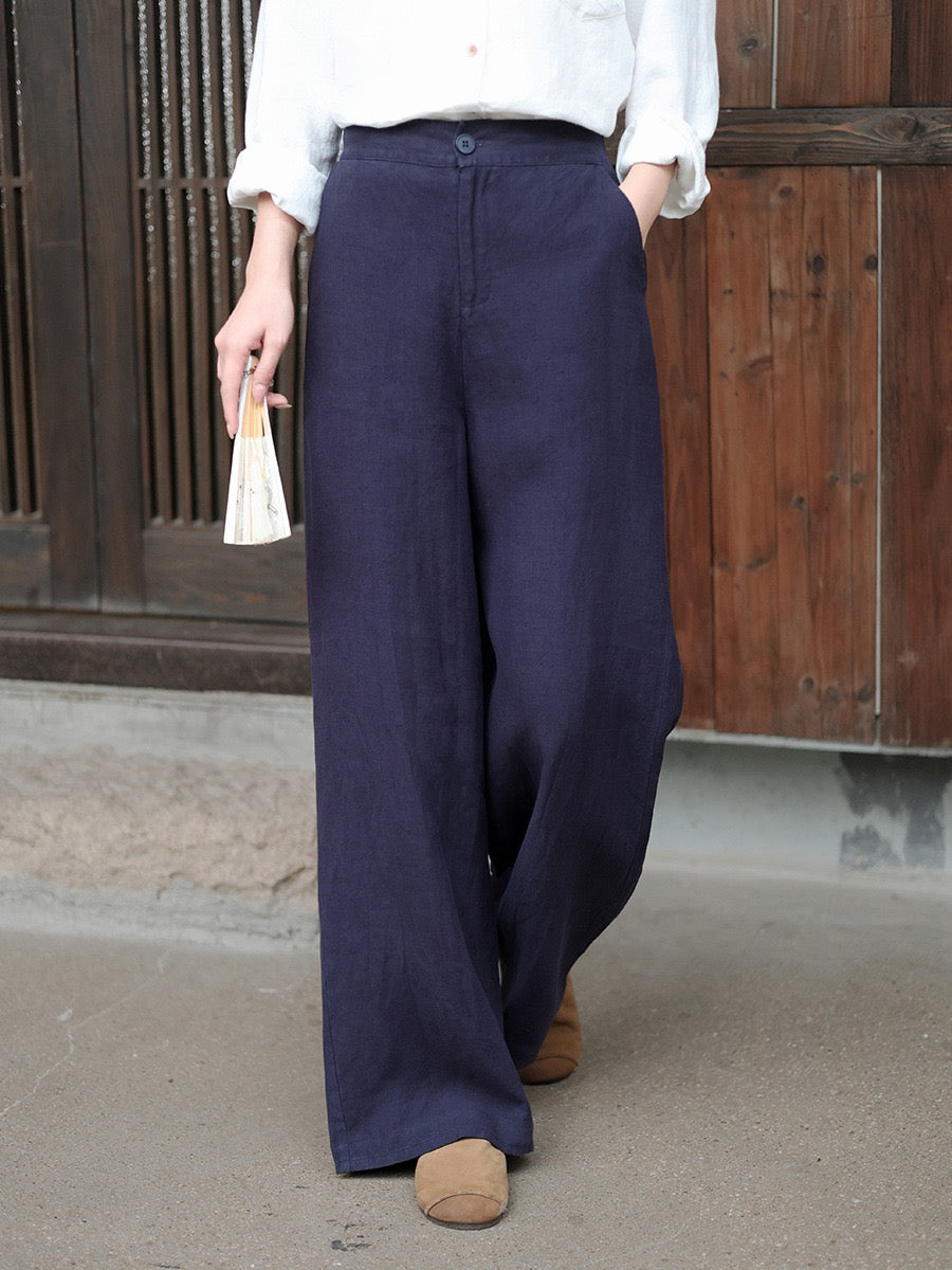 Tao One Tech™ • Business Flow Wide Leg Pants • High-Waisted • Semi-Elastic Waist • Bamboo Texture • Tech Pockets • Ramie Cotton • Sizes M-XXL