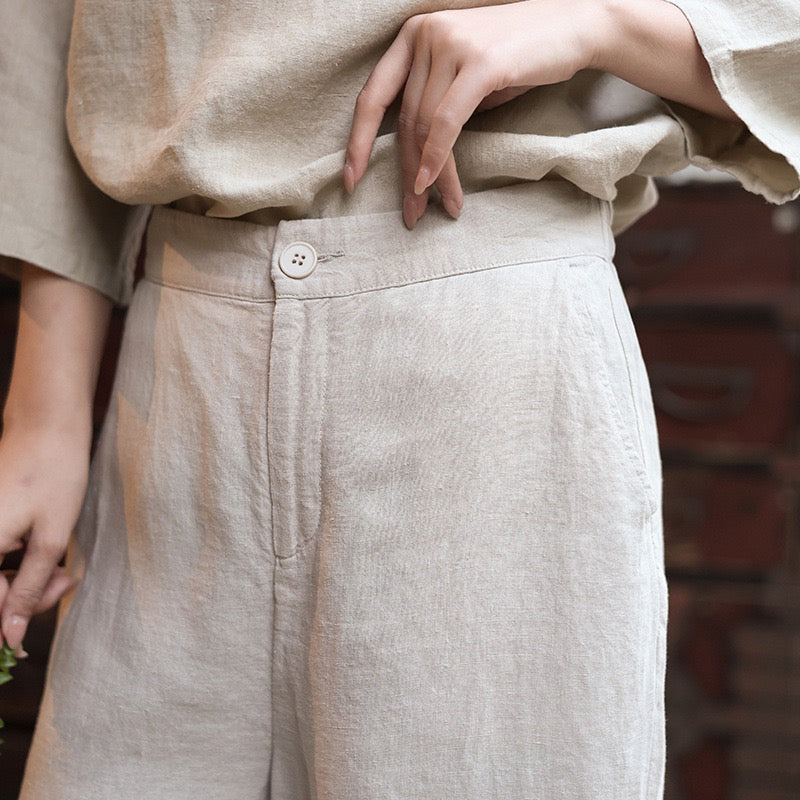 Tao One Tech™ • Business Flow Wide Leg Pants • High-Waisted • Semi-Elastic Waist • Bamboo Texture • Tech Pockets • Ramie Cotton • Sizes M-XXL