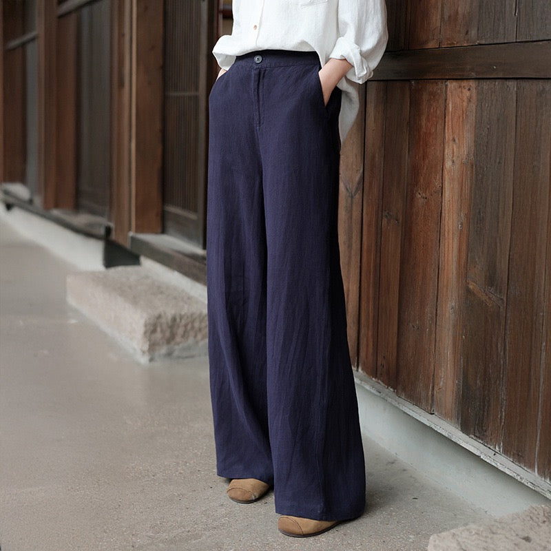 Tao One Tech™ • Business Flow Wide Leg Pants • High-Waisted • Semi-Elastic Waist • Bamboo Texture • Tech Pockets • Ramie Cotton • Sizes M-XXL