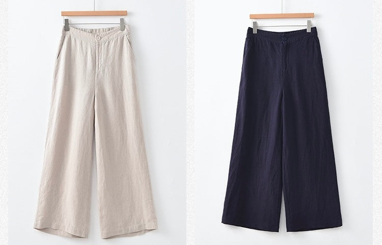 Tao One Tech™ • Business Flow Wide Leg Pants • High-Waisted • Semi-Elastic Waist • Bamboo Texture • Tech Pockets • Ramie Cotton • Sizes M-XXL