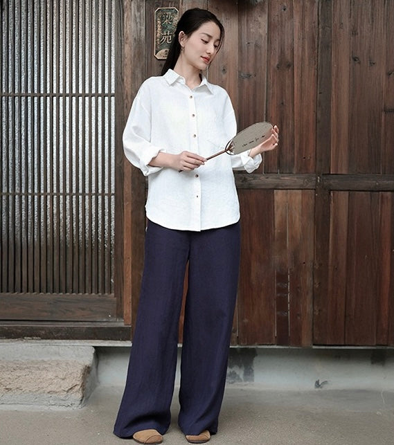 Tao One Tech™ • Business Flow Wide Leg Pants • High-Waisted • Semi-Elastic Waist • Bamboo Texture • Tech Pockets • Ramie Cotton • Sizes M-XXL