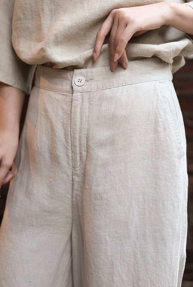 Tao One Tech™ • Business Flow Wide Leg Pants • High-Waisted • Semi-Elastic Waist • Bamboo Texture • Tech Pockets • Ramie Cotton • Sizes M-XXL