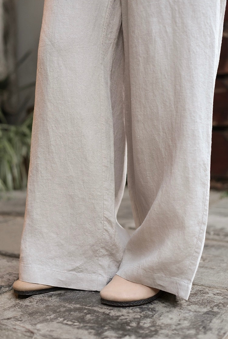 Tao One Tech™ • Business Flow Wide Leg Pants • High-Waisted • Semi-Elastic Waist • Bamboo Texture • Tech Pockets • Ramie Cotton • Sizes M-XXL