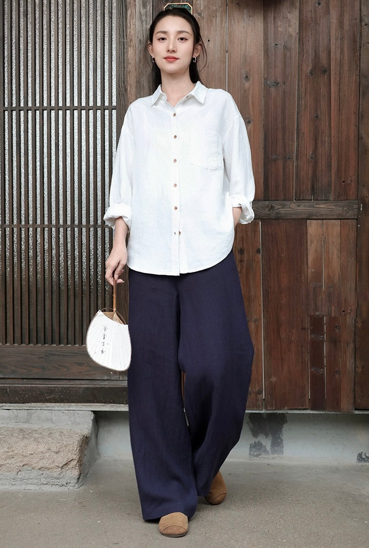 Tao One Tech™ • Business Flow Wide Leg Pants • High-Waisted • Semi-Elastic Waist • Bamboo Texture • Tech Pockets • Ramie Cotton • Sizes M-XXL
