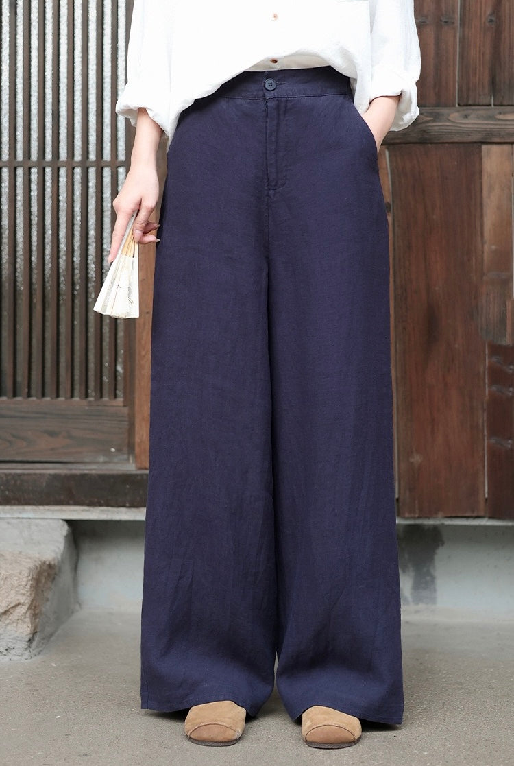 Tao One Tech™ • Business Flow Wide Leg Pants • High-Waisted • Semi-Elastic Waist • Bamboo Texture • Tech Pockets • Ramie Cotton • Sizes M-XXL
