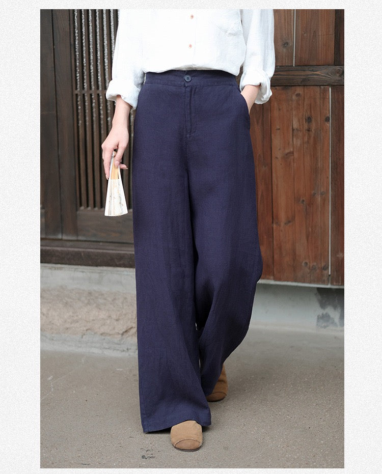 Tao One Tech™ • Business Flow Wide Leg Pants • High-Waisted • Semi-Elastic Waist • Bamboo Texture • Tech Pockets • Ramie Cotton • Sizes M-XXL