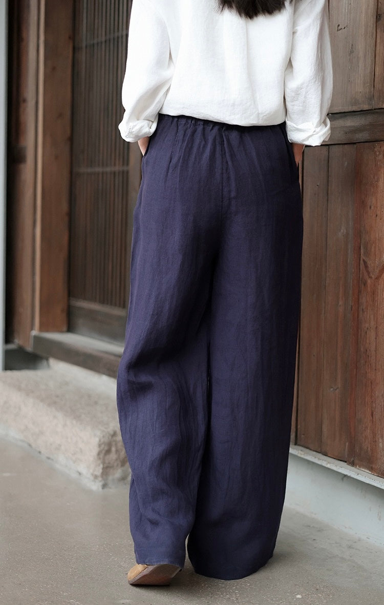 Tao One Tech™ • Business Flow Wide Leg Pants • High-Waisted • Semi-Elastic Waist • Bamboo Texture • Tech Pockets • Ramie Cotton • Sizes M-XXL