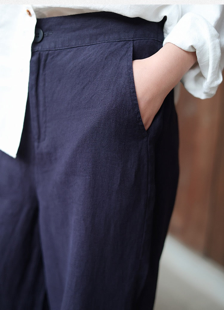 Tao One Tech™ • Business Flow Wide Leg Pants • High-Waisted • Semi-Elastic Waist • Bamboo Texture • Tech Pockets • Ramie Cotton • Sizes M-XXL