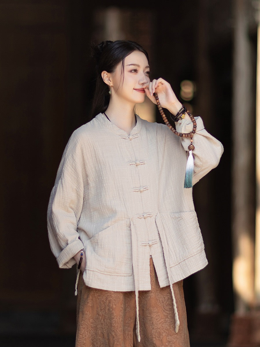 Tao One Tech™ • Zen Qigong Kimono Cardigan • Tai Chi • All Season Layering • Butterfly Bat Wing Sleeves • Tech Pockets • Bamboo Texture • Double-Layer Cotton