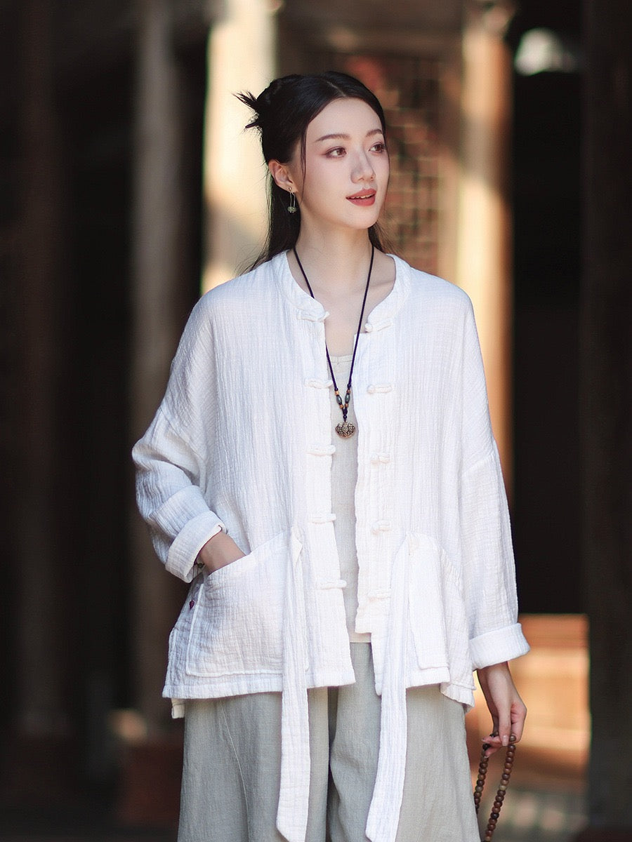 Tao One Tech™ • Zen Qigong Kimono Cardigan • Tai Chi • All Season Layering • Butterfly Bat Wing Sleeves • Tech Pockets • Bamboo Texture • Double-Layer Cotton