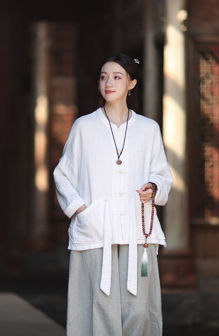 Tao One Tech™ • Zen Qigong Kimono Cardigan • Tai Chi • All Season Layering • Butterfly Bat Wing Sleeves • Tech Pockets • Bamboo Texture • Double-Layer Cotton