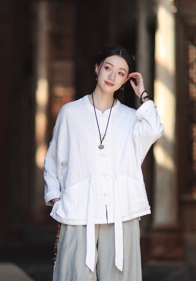 Tao One Tech™ • Zen Qigong Kimono Cardigan • Tai Chi • All Season Layering • Butterfly Bat Wing Sleeves • Tech Pockets • Bamboo Texture • Double-Layer Cotton