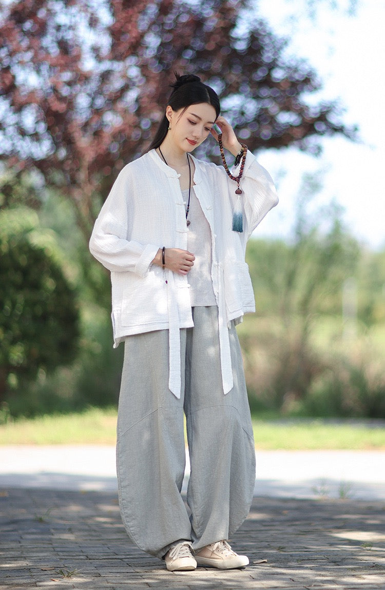 Tao One Tech™ • Zen Qigong Kimono Cardigan • Tai Chi • All Season Layering • Butterfly Bat Wing Sleeves • Tech Pockets • Bamboo Texture • Double-Layer Cotton