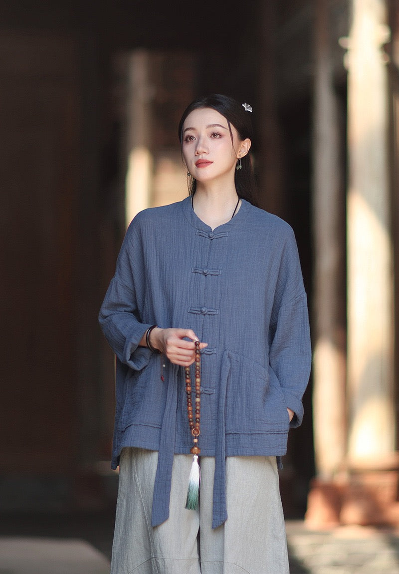 Tao One Tech™ • Zen Qigong Kimono Cardigan • Tai Chi • All Season Layering • Butterfly Bat Wing Sleeves • Tech Pockets • Bamboo Texture • Double-Layer Cotton