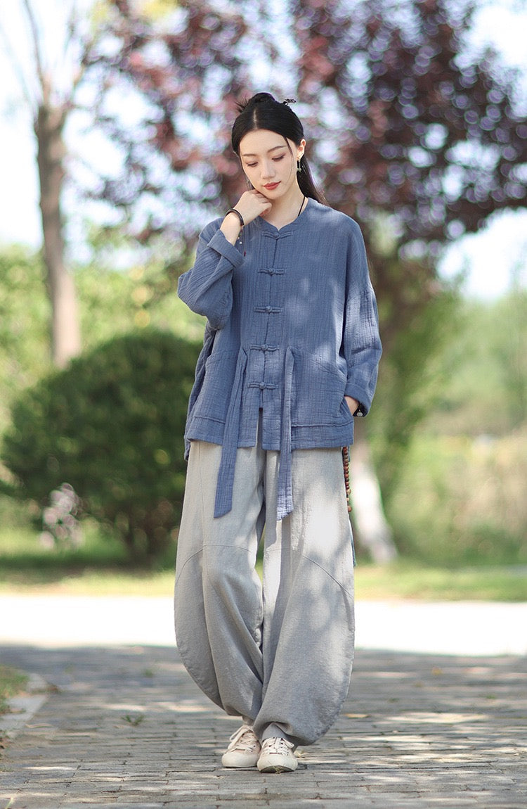Tao One Tech™ • Zen Qigong Kimono Cardigan • Tai Chi • All Season Layering • Butterfly Bat Wing Sleeves • Tech Pockets • Bamboo Texture • Double-Layer Cotton
