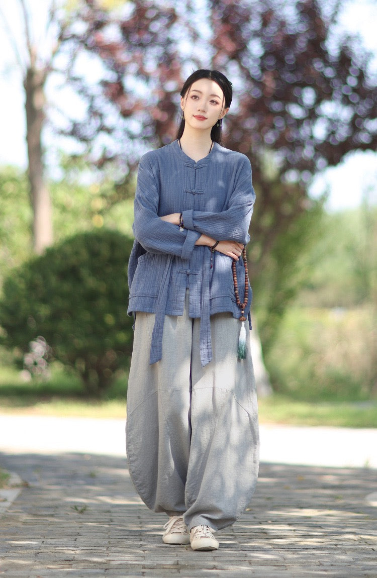 Tao One Tech™ • Zen Qigong Kimono Cardigan • Tai Chi • All Season Layering • Butterfly Bat Wing Sleeves • Tech Pockets • Bamboo Texture • Double-Layer Cotton
