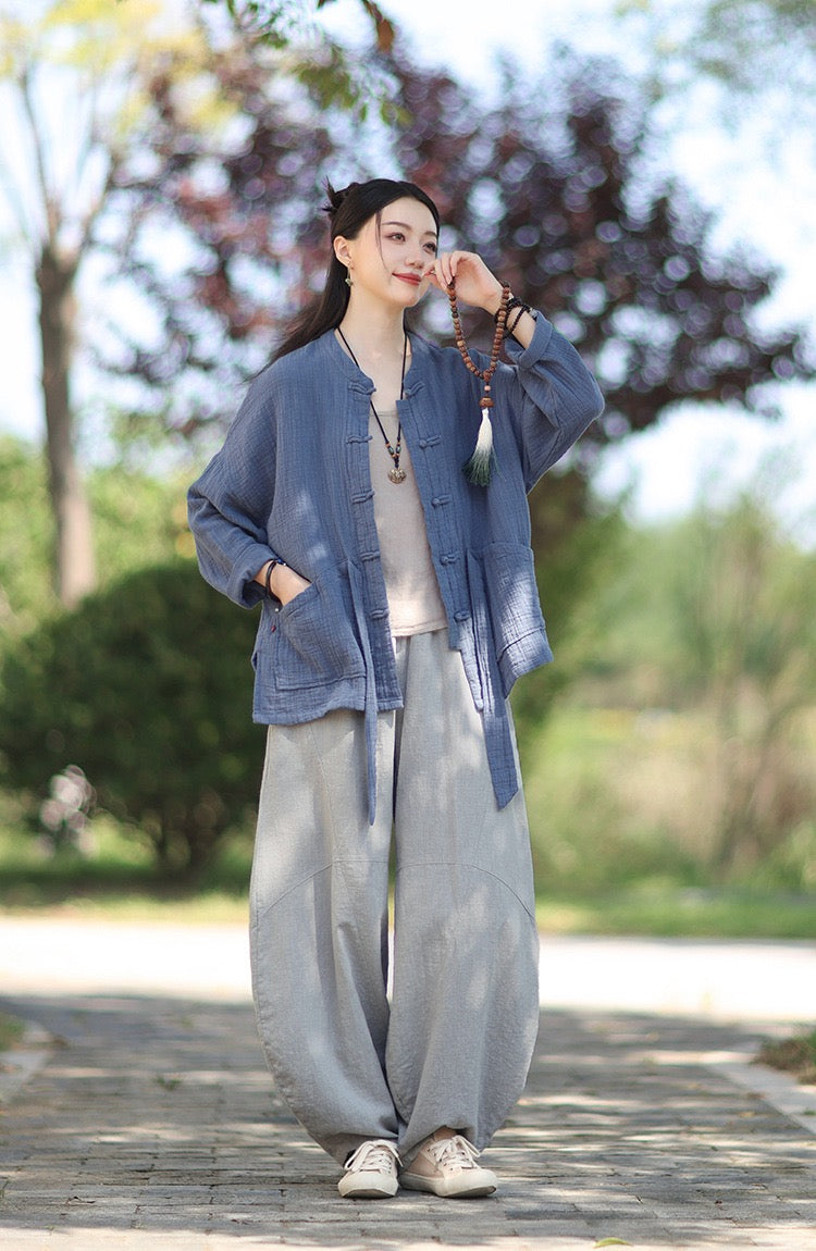 Tao One Tech™ • Zen Qigong Kimono Cardigan • Tai Chi • All Season Layering • Butterfly Bat Wing Sleeves • Tech Pockets • Bamboo Texture • Double-Layer Cotton