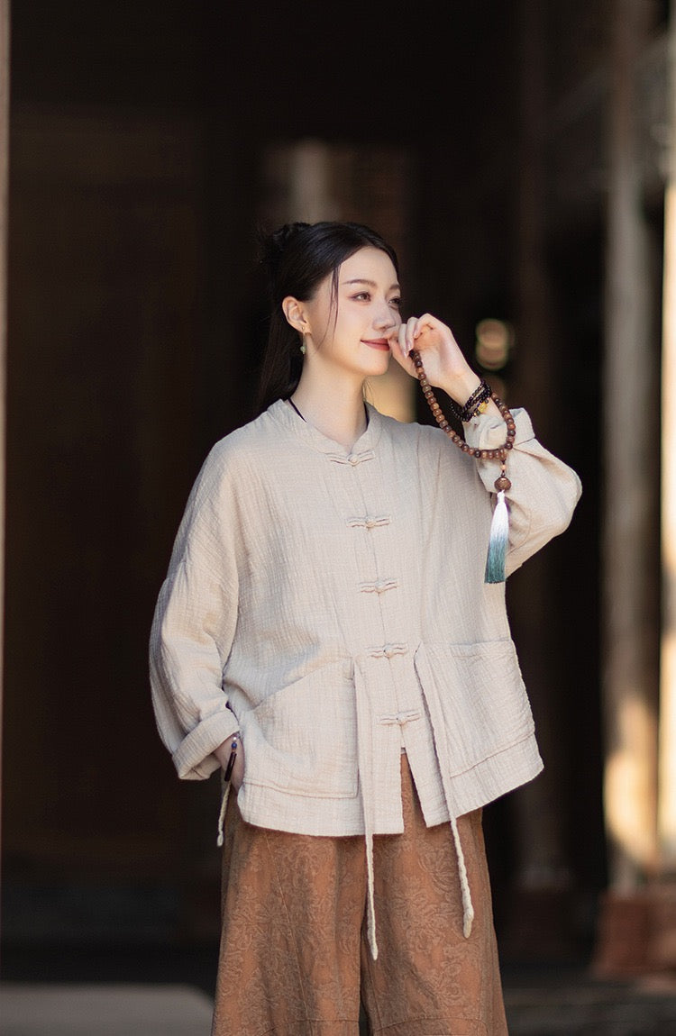 Tao One Tech™ • Zen Qigong Kimono Cardigan • Tai Chi • All Season Layering • Butterfly Bat Wing Sleeves • Tech Pockets • Bamboo Texture • Double-Layer Cotton