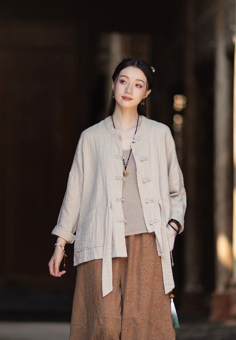 Tao One Tech™ • Zen Qigong Kimono Cardigan • Tai Chi • All Season Layering • Butterfly Bat Wing Sleeves • Tech Pockets • Bamboo Texture • Double-Layer Cotton