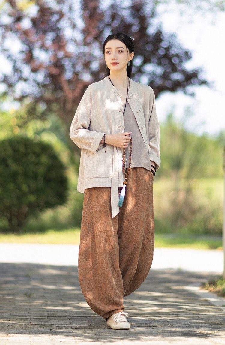 Tao One Tech™ • Zen Qigong Kimono Cardigan • Tai Chi • All Season Layering • Butterfly Bat Wing Sleeves • Tech Pockets • Bamboo Texture • Double-Layer Cotton