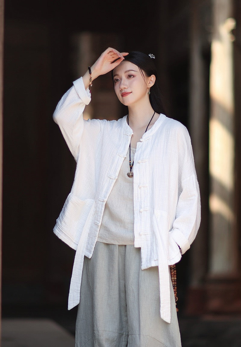 Tao One Tech™ • Zen Qigong Kimono Cardigan • Tai Chi • All Season Layering • Butterfly Bat Wing Sleeves • Tech Pockets • Bamboo Texture • Double-Layer Cotton