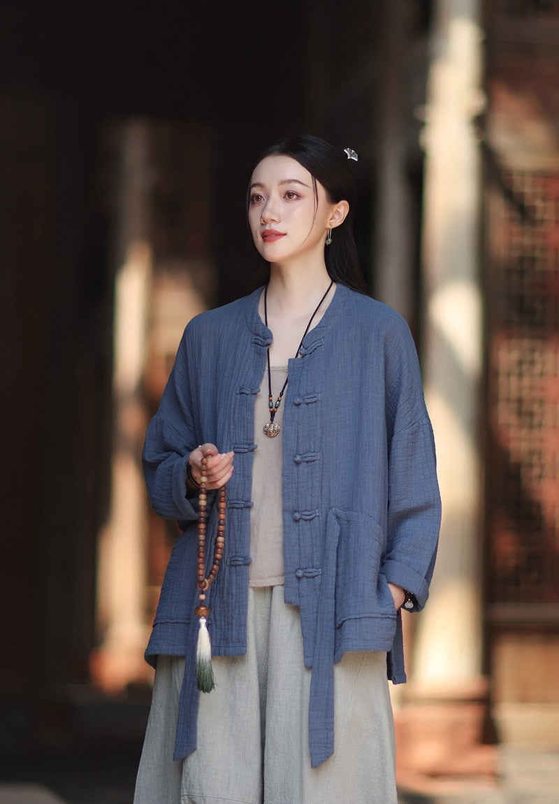 Tao One Tech™ • Zen Qigong Kimono Cardigan • Tai Chi • All Season Layering • Butterfly Bat Wing Sleeves • Tech Pockets • Bamboo Texture • Double-Layer Cotton