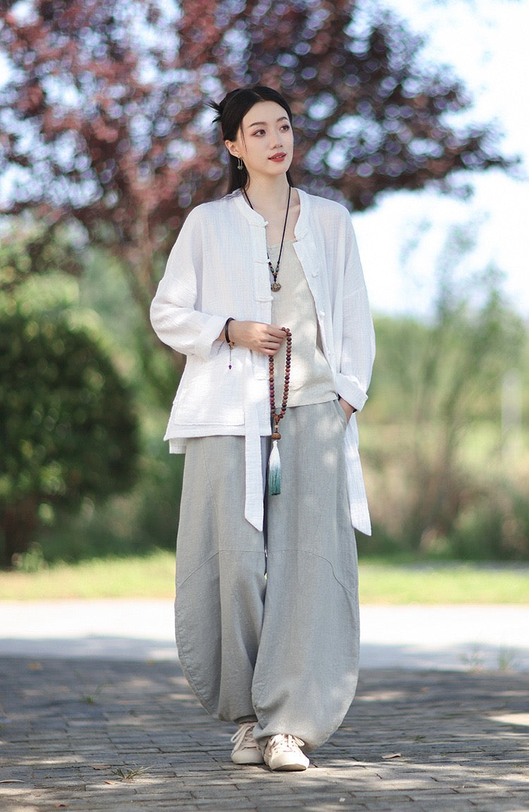 Tao One Tech™ • Zen Qigong Kimono Cardigan • Tai Chi • All Season Layering • Butterfly Bat Wing Sleeves • Tech Pockets • Bamboo Texture • Double-Layer Cotton