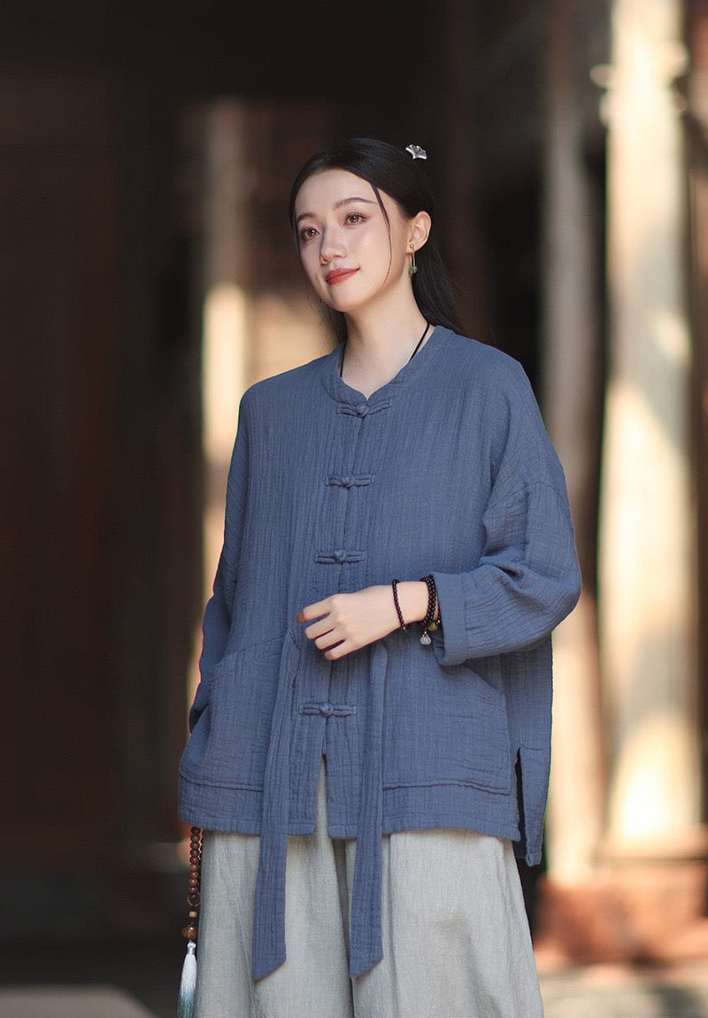 Tao One Tech™ • Zen Qigong Kimono Cardigan • Tai Chi • All Season Layering • Butterfly Bat Wing Sleeves • Tech Pockets • Bamboo Texture • Double-Layer Cotton