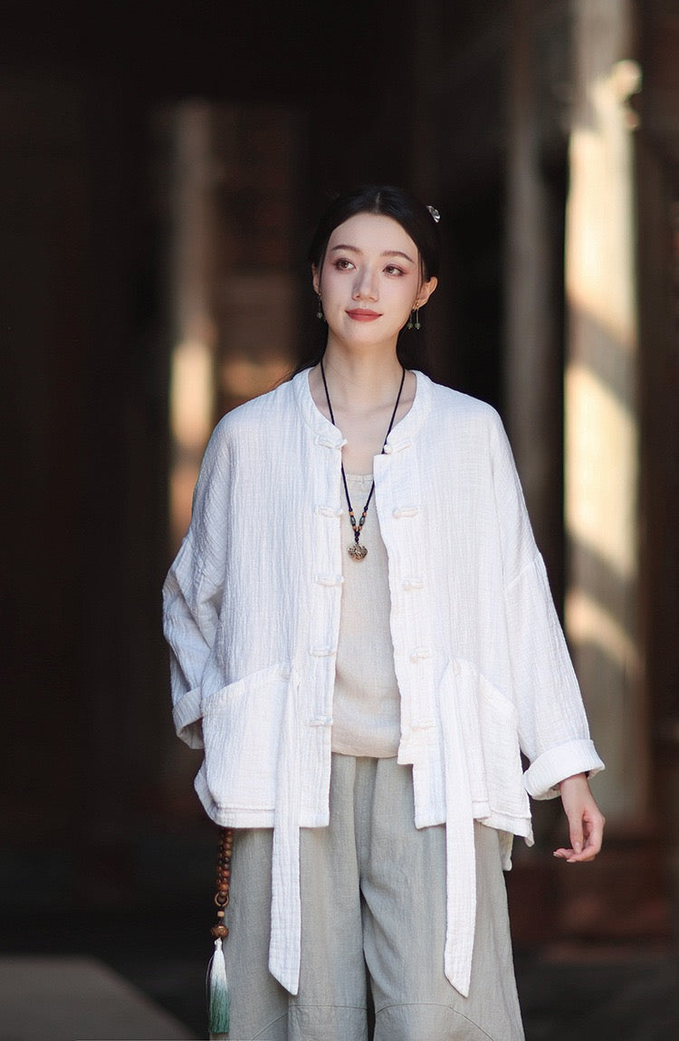 Tao One Tech™ • Zen Qigong Kimono Cardigan • Tai Chi • All Season Layering • Butterfly Bat Wing Sleeves • Tech Pockets • Bamboo Texture • Double-Layer Cotton