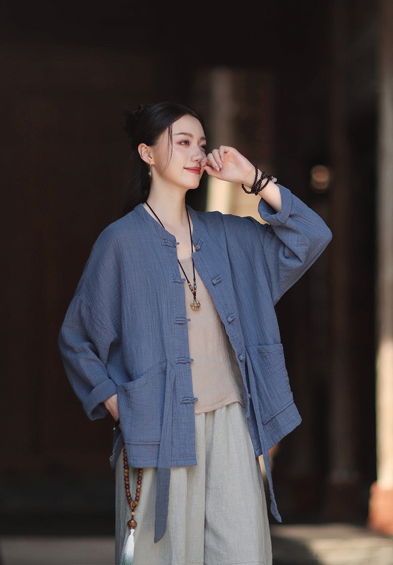 Tao One Tech™ • Zen Qigong Kimono Cardigan • Tai Chi • All Season Layering • Butterfly Bat Wing Sleeves • Tech Pockets • Bamboo Texture • Double-Layer Cotton