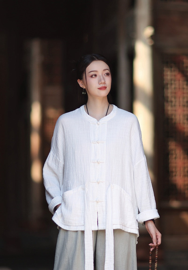 Tao One Tech™ • Zen Qigong Kimono Cardigan • Tai Chi • All Season Layering • Butterfly Bat Wing Sleeves • Tech Pockets • Bamboo Texture • Double-Layer Cotton