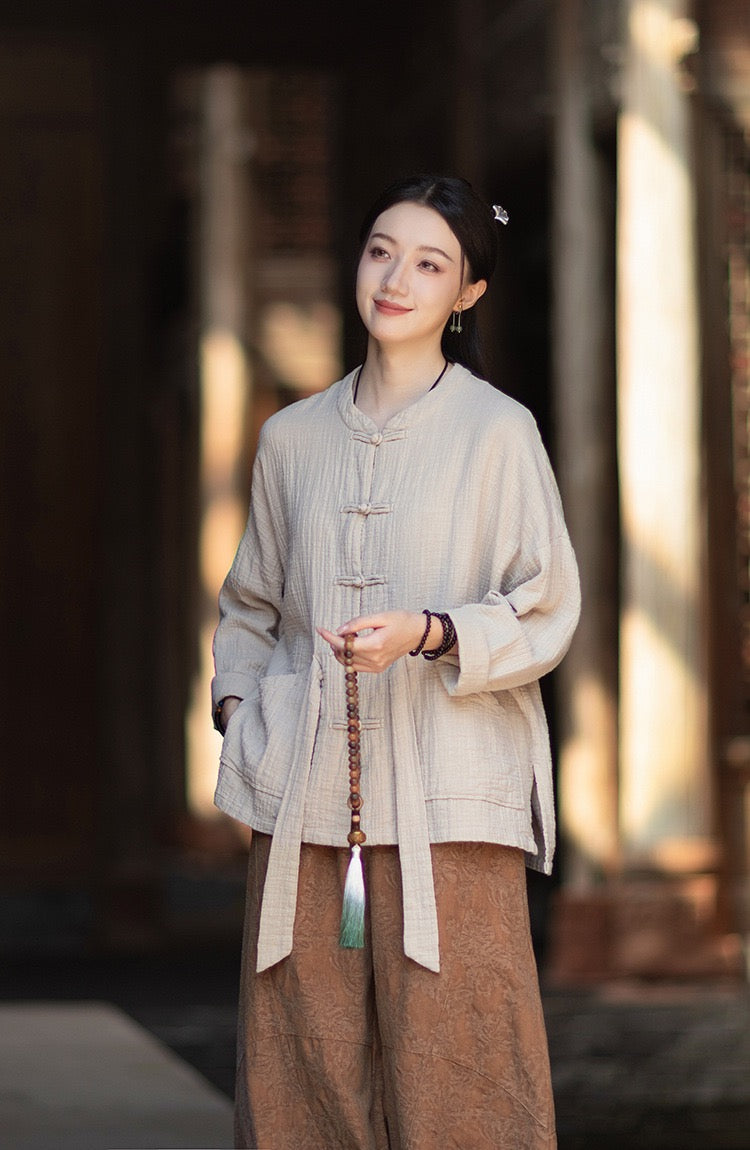 Tao One Tech™ • Zen Qigong Kimono Cardigan • Tai Chi • All Season Layering • Butterfly Bat Wing Sleeves • Tech Pockets • Bamboo Texture • Double-Layer Cotton
