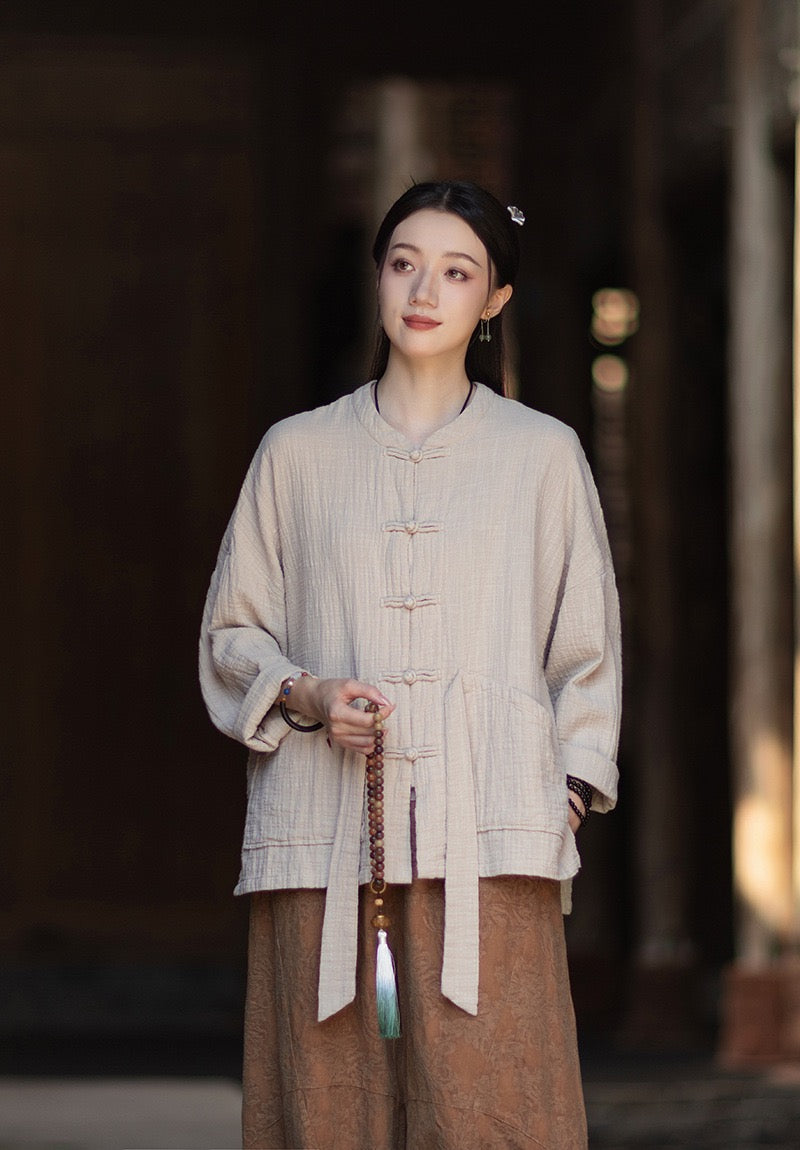 Tao One Tech™ • Zen Qigong Kimono Cardigan • Tai Chi • All Season Layering • Butterfly Bat Wing Sleeves • Tech Pockets • Bamboo Texture • Double-Layer Cotton