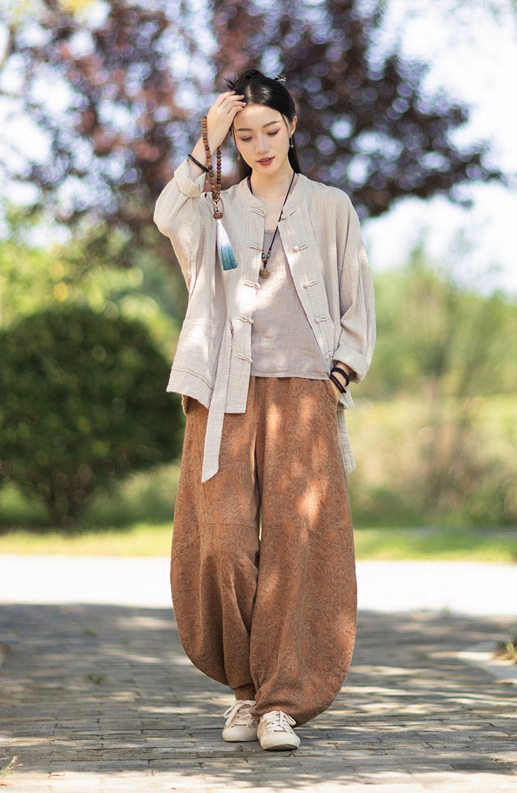 Tao One Tech™ • Zen Qigong Kimono Cardigan • Tai Chi • All Season Layering • Butterfly Bat Wing Sleeves • Tech Pockets • Bamboo Texture • Double-Layer Cotton
