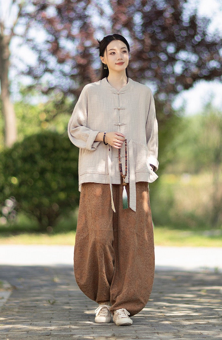Tao One Tech™ • Zen Qigong Kimono Cardigan • Tai Chi • All Season Layering • Butterfly Bat Wing Sleeves • Tech Pockets • Bamboo Texture • Double-Layer Cotton