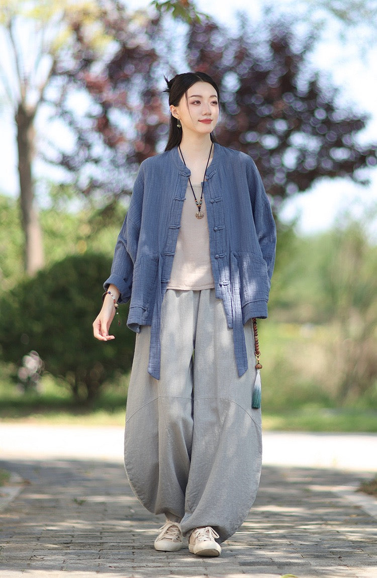 Tao One Tech™ • Zen Qigong Kimono Cardigan • Tai Chi • All Season Layering • Butterfly Bat Wing Sleeves • Tech Pockets • Bamboo Texture • Double-Layer Cotton