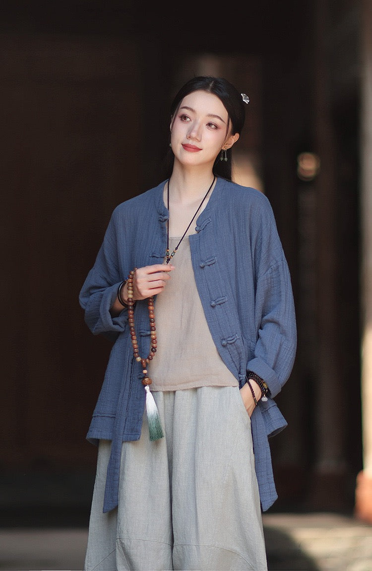 Tao One Tech™ • Zen Qigong Kimono Cardigan • Tai Chi • All Season Layering • Butterfly Bat Wing Sleeves • Tech Pockets • Bamboo Texture • Double-Layer Cotton