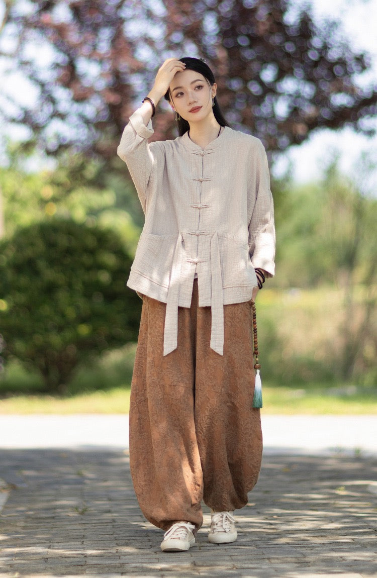 Tao One Tech™ • Zen Qigong Kimono Cardigan • Tai Chi • All Season Layering • Butterfly Bat Wing Sleeves • Tech Pockets • Bamboo Texture • Double-Layer Cotton