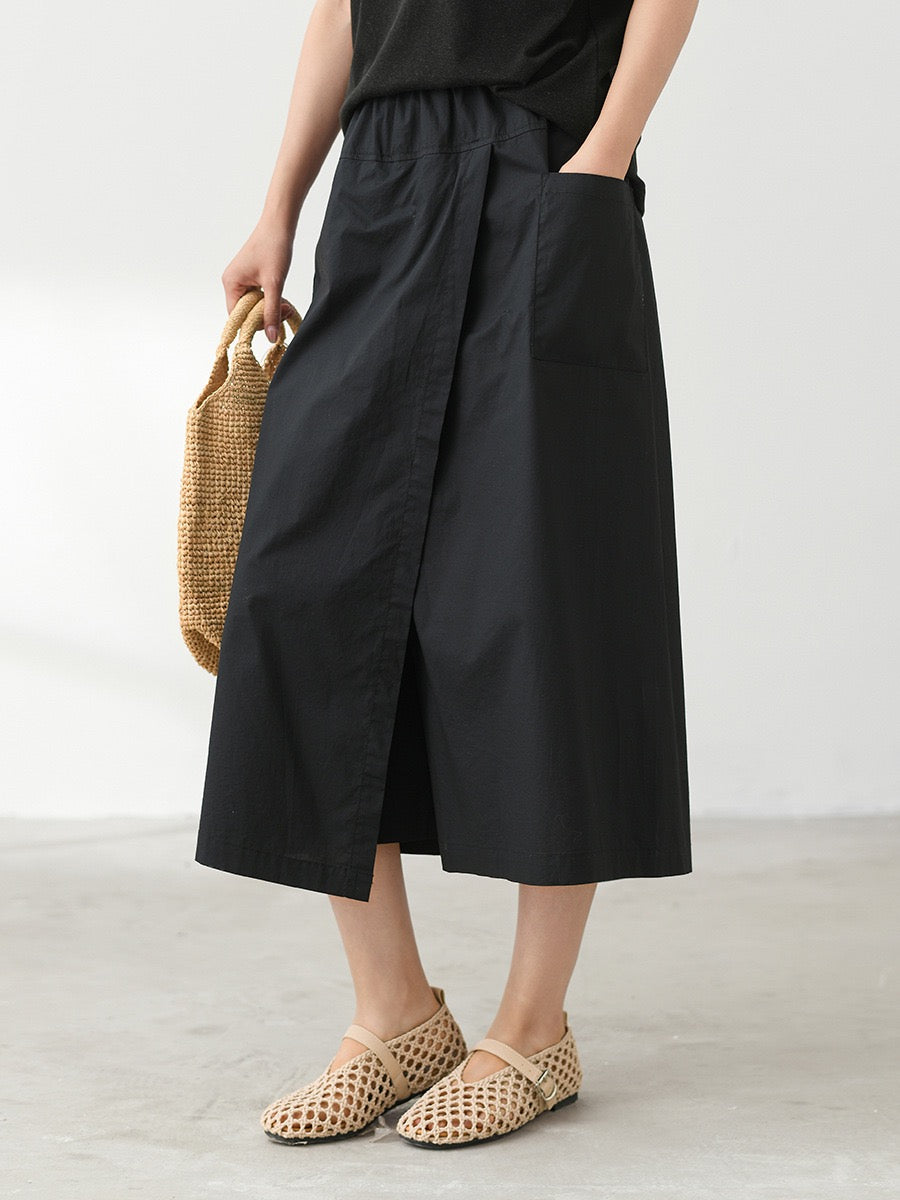 Tao One Tech™ • Business Qigong Flow Skirt Pants • Cropped Pants • High Waist • Culottes • Tech Pockets • Pure Combed Cotton • Silky Tencel Lyocell Texture • Sizes M-XXL