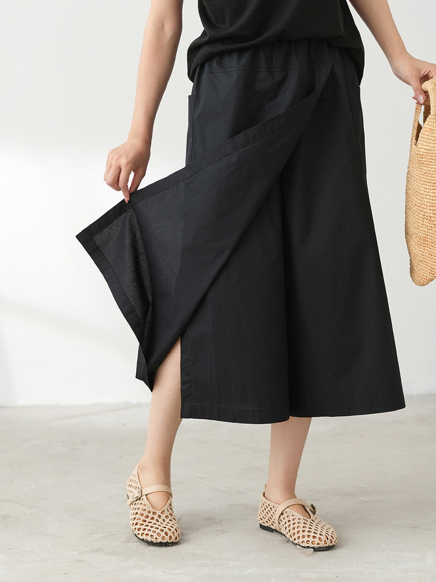 Tao One Tech™ • Business Qigong Flow Skirt Pants • Cropped Pants • High Waist • Culottes • Tech Pockets • Pure Combed Cotton • Silky Tencel Lyocell Texture • Sizes M-XXL