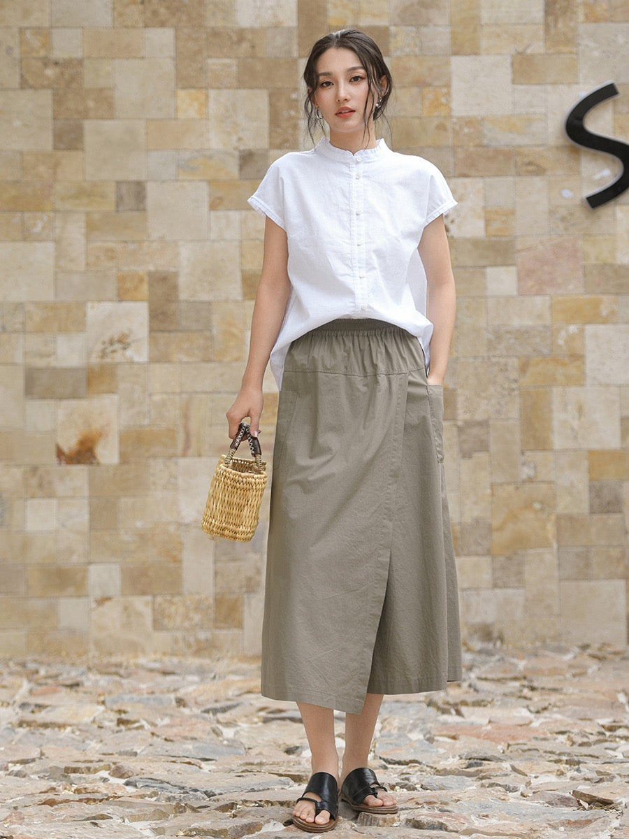 Tao One Tech™ • Business Qigong Flow Skirt Pants • Cropped Pants • High Waist • Culottes • Tech Pockets • Pure Combed Cotton • Silky Tencel Lyocell Texture • Sizes M-XXL