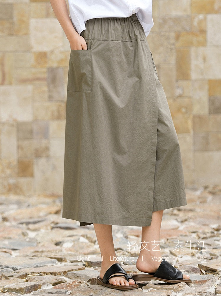 Tao One Tech™ • Business Qigong Flow Skirt Pants • Cropped Pants • High Waist • Culottes • Tech Pockets • Pure Combed Cotton • Silky Tencel Lyocell Texture • Sizes M-XXL