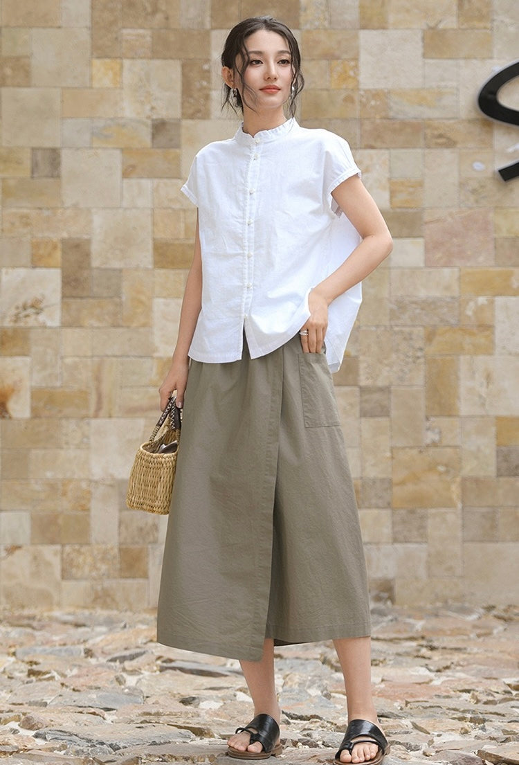 Tao One Tech™ • Business Qigong Flow Skirt Pants • Cropped Pants • High Waist • Culottes • Tech Pockets • Pure Combed Cotton • Silky Tencel Lyocell Texture • Sizes M-XXL