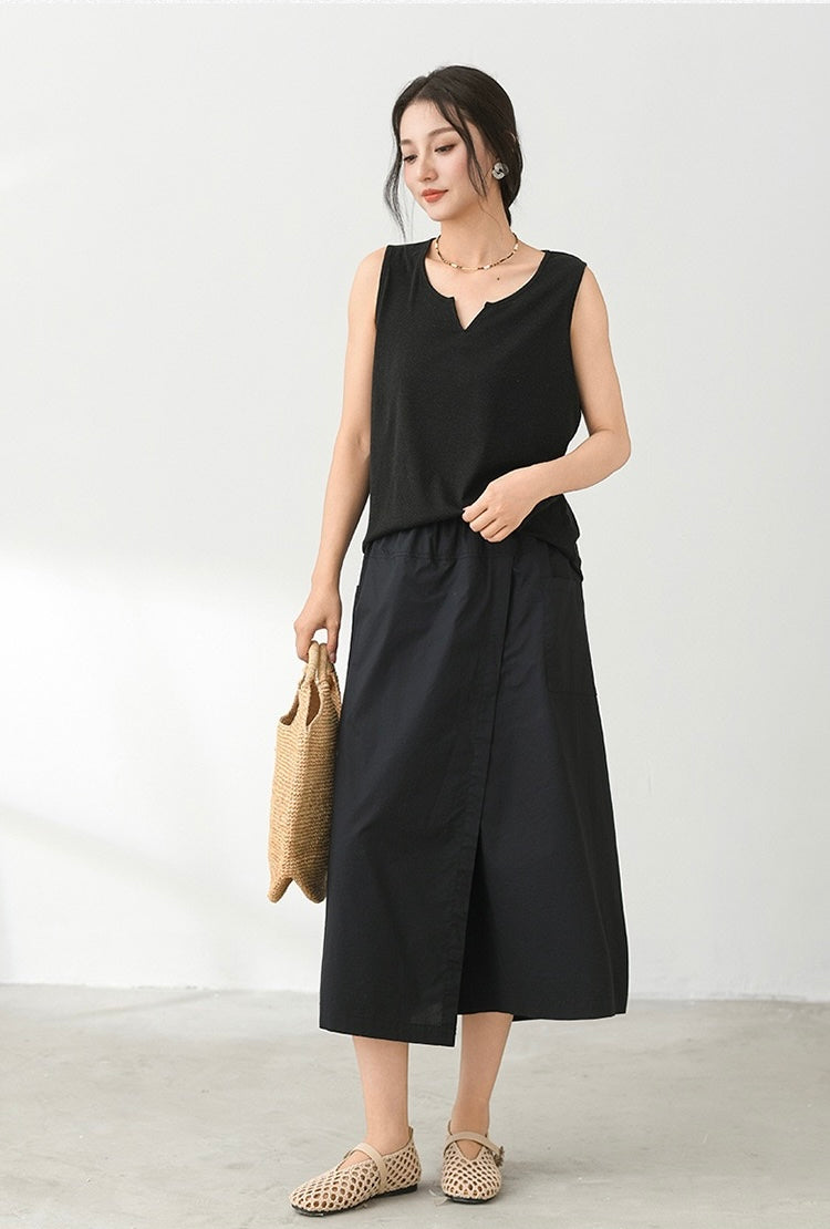 Tao One Tech™ • Business Qigong Flow Skirt Pants • Cropped Pants • High Waist • Culottes • Tech Pockets • Pure Combed Cotton • Silky Tencel Lyocell Texture • Sizes M-XXL
