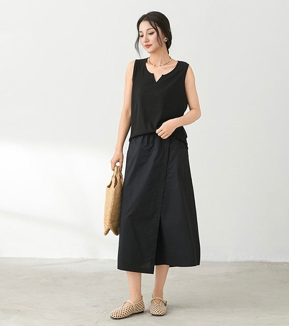 Tao One Tech™ • Business Qigong Flow Skirt Pants • Cropped Pants • High Waist • Culottes • Tech Pockets • Pure Combed Cotton • Silky Tencel Lyocell Texture • Sizes M-XXL